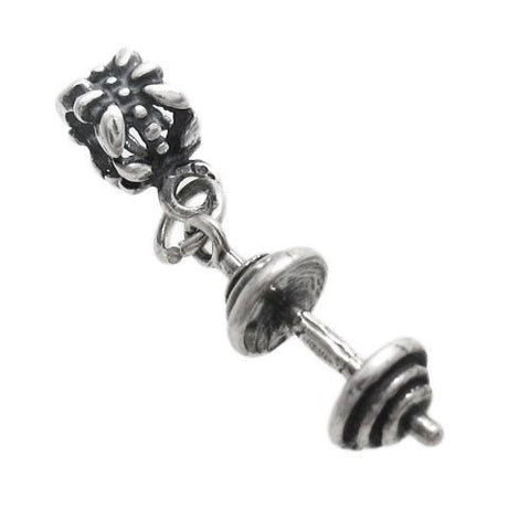 Barbell with Euro Bead Charm in 3D. Sterling Silver