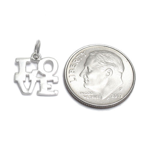 Stacked " Love " Logo Charm in Sterling Silver