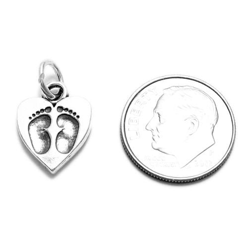 Baby Footprints In a Heart Charm. Sterling Silver