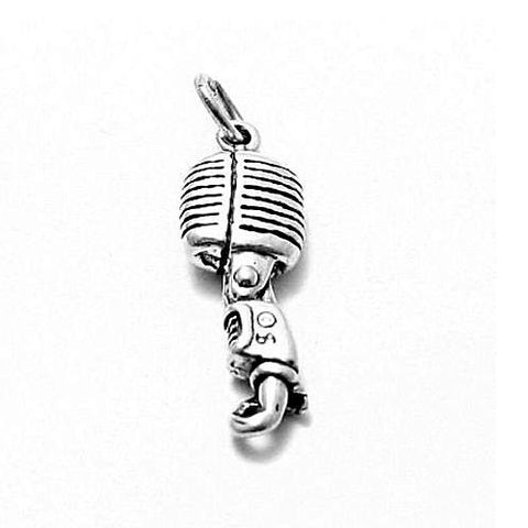 Retro Recording Studio Microphone Charm. Sterling Silver