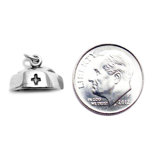 Nurse's Cap Charm in 3D. Sterling Silver