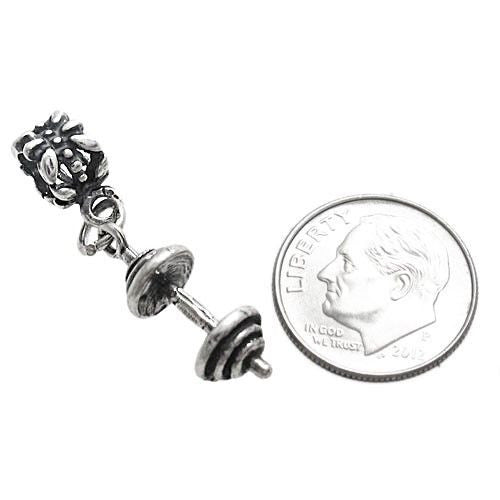 Barbell with Euro Bead Charm in 3D. Sterling Silver