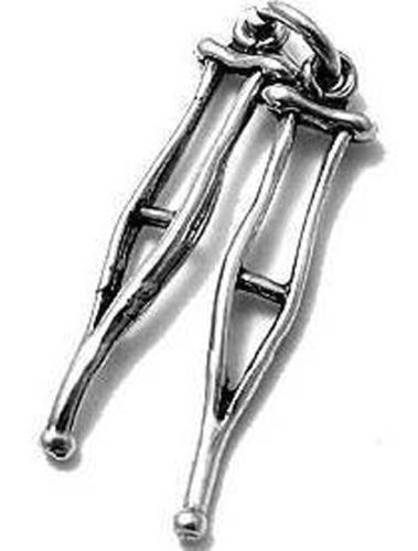 Pair of Crutches Charm. Sterling Silver