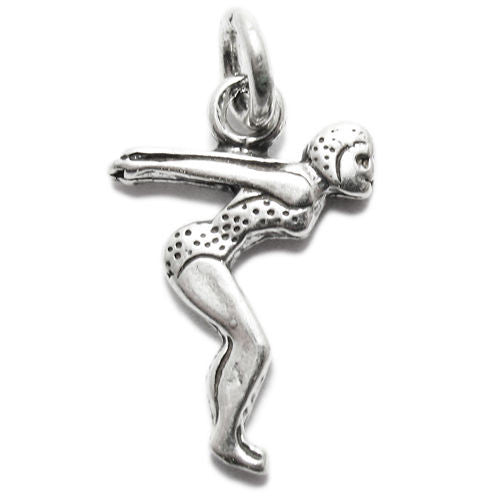 Ready to Dive Female Swimmer Charm in Sterling Silver