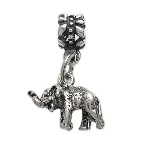 Elephant Euro Bead Charm in 3D Sterling Silver.