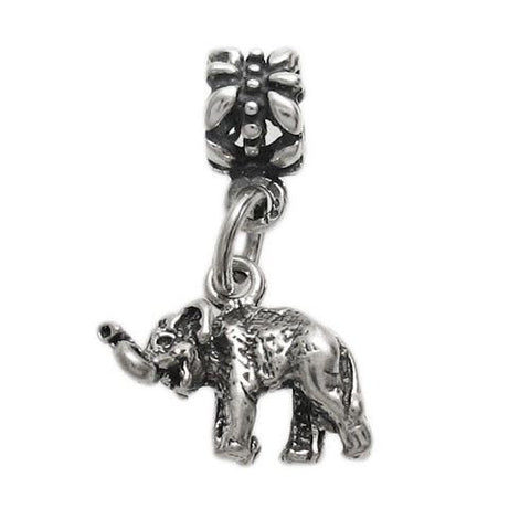 Elephant Euro Bead Charm in 3D Sterling Silver.