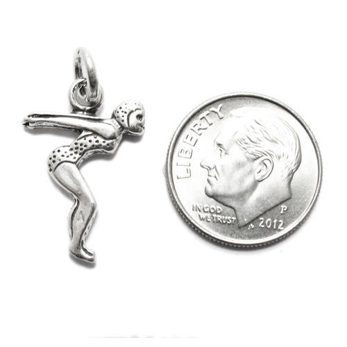 Ready to Dive Female Swimmer Charm in Sterling Silver
