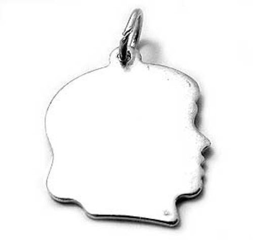 Girl Profile Silhouette Charm. Sterling Silver