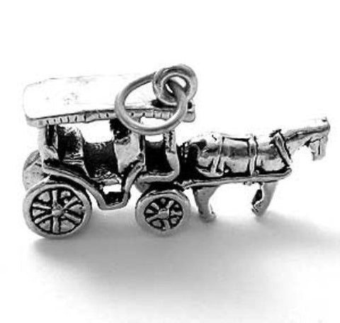 Horse Drawn Carriage Charm. Sterling Silver
