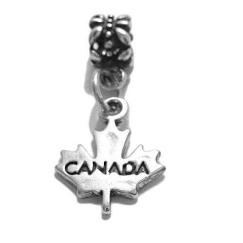 Canadian Maple Leaf Charm with Euro Bead. Sterling Silver