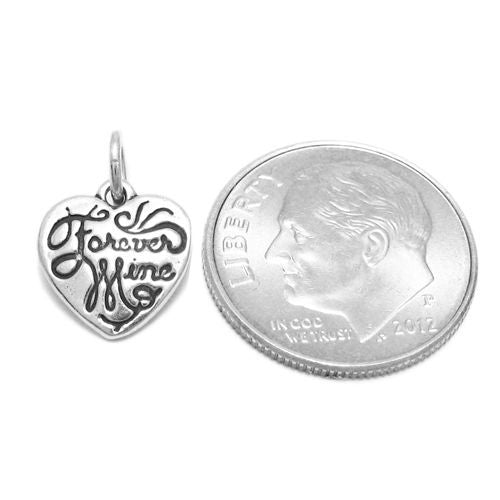 "Forever Mine" in Heart Charm. Sterling Silver