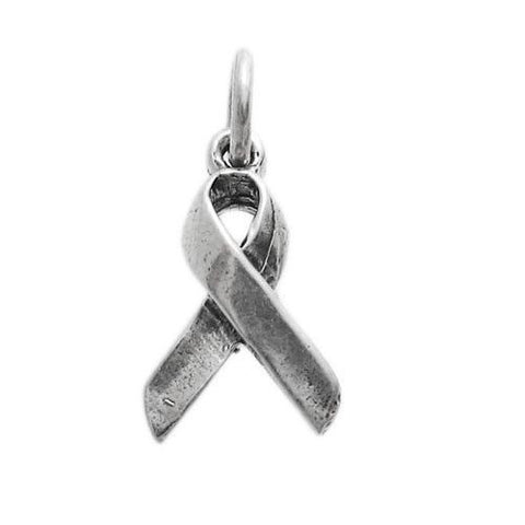 HIV/AIDS Ribbon Charm. Sterling Silver