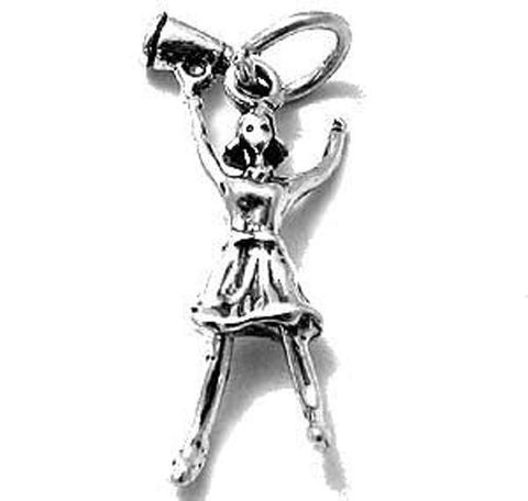 Cheerleader w/ Megaphone Charm in Sterling Silver