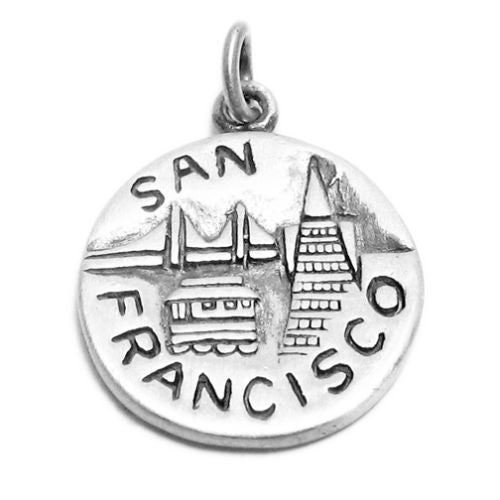 "San Francisco" CA 2-Sided Charm with Euro Bead. Sterling Silver