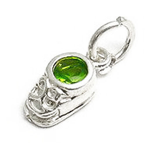 Beautiful and colorful birthstone charms of a baby's boot. Wholesale Sterling Silver Charms. August.