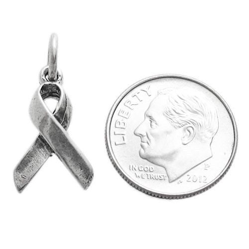 HIV/AIDS Ribbon Charm. Sterling Silver
