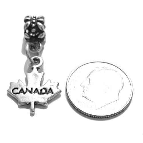 Canadian Maple Leaf Charm with Euro Bead. Sterling Silver