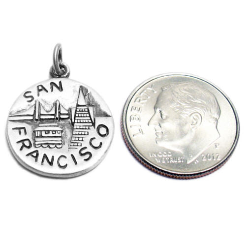 "San Francisco" CA "Golden Gate City" 2-Sided Charm in Sterling Silver