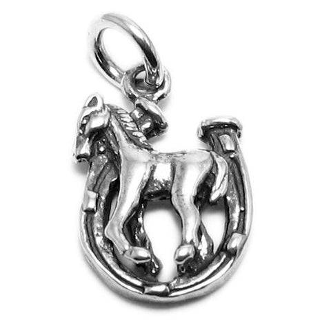 Horse and Horseshoe Charm. Sterling Silver