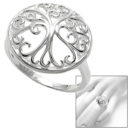 Tree of life beautifully sculpted in intricate curves and lines. Wholesale Sterling Silver Rings. Main photo.
