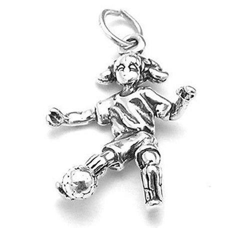Girl Soccer Player Charm. Sterling Silver