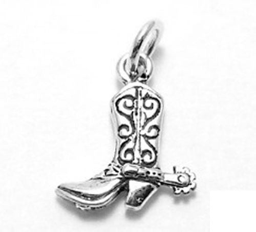 Cowboy Boot Charm in 3D. Sterling Silver