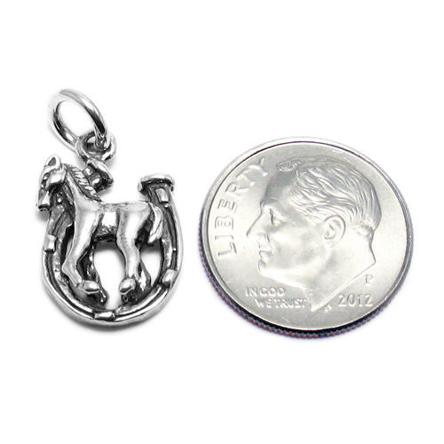 Horse and Horseshoe Charm. Sterling Silver