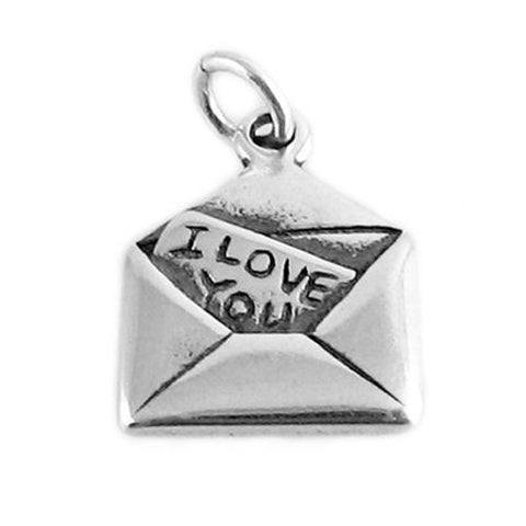 "I Love You" in Envelope, Love Letter Charm. Sterling Silver