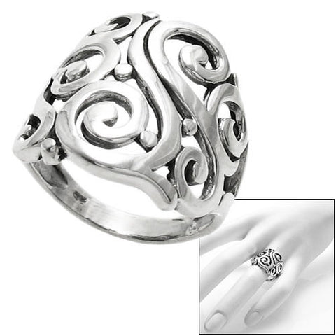 Flowing curved lines in native tribal art motif ring. Wholesale Sterling Silver Rings. Main photo.