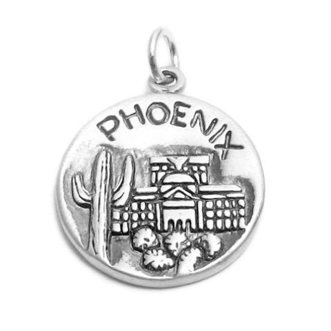 "Phoenix" AZ "Valley of the Sun" 2-Sided Charm in Sterling Silver
