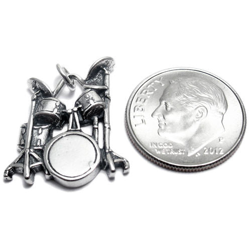Drum Set Charm with Euro Bead. Sterling Silver