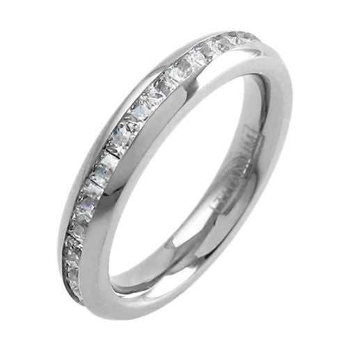 Princess Cut 2.32 Carat CZ Eternity Ring in Titanium. 3.75mm width.