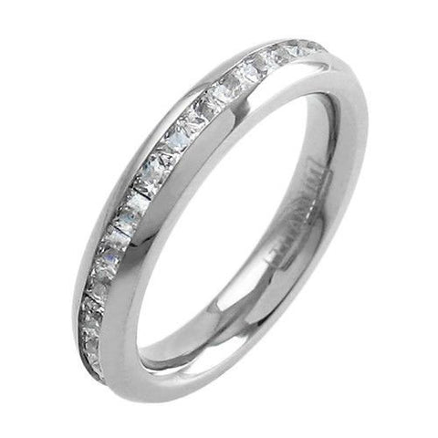 Princess Cut 2.32 Carat CZ Eternity Ring in Titanium. 3.75mm width.