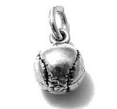 Baseball Charm in 3D. Sterling Silver