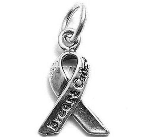 Breast Cancer Awareness Ribbon Charm. Sterling Silver