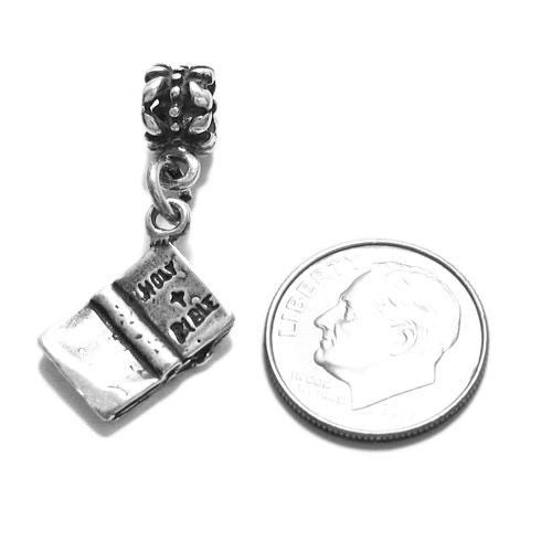 Open Holy Bible with Euro Bead. Charm in Sterling Silver
