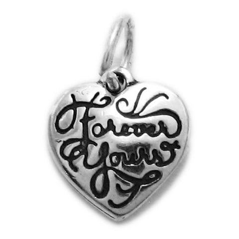 "Forever Yours" in Heart Charm. Sterling Silver