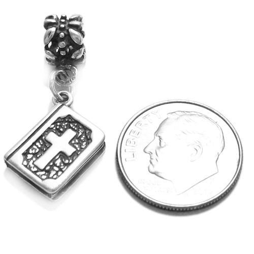 Holy Bible with Peace Dove on Back with Euro Bead Charm in Sterling Silver