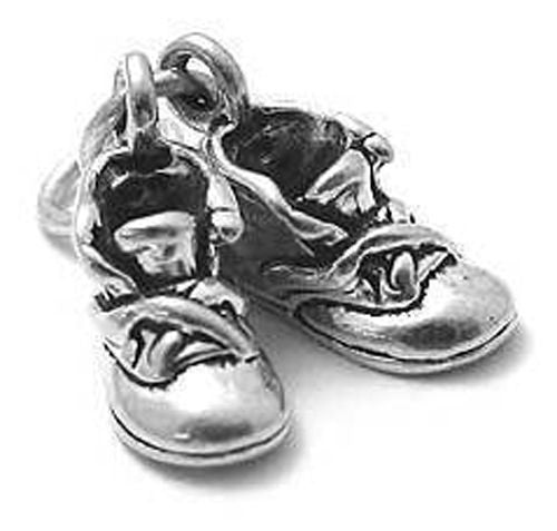 Hanging Baby Shoes Charm in 3D. Sterling Silver