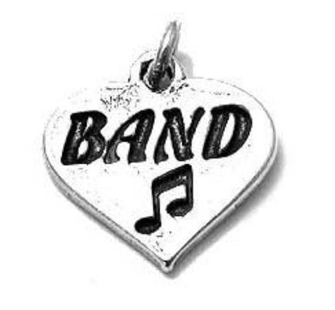 "Band" and Note in Heart Charm. Sterling Silver