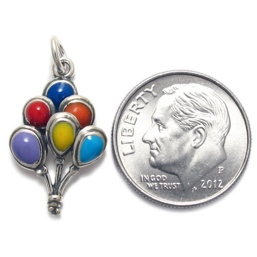 Balloons Charm with Enamel Colored Balloons. Sterling Silver