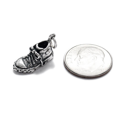 Old Timey Basketball Shoe Charm in 3D. Sterling Silver