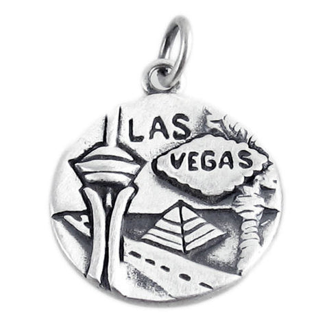 "Las Vegas" NV "The Silver City" 2-Sided Charm in Sterling Silver