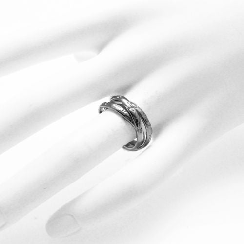 Interlocking Christian Theme Triple Ring, "Jesus," Crosses, Fish.  Wholesale sterling silver rings. On hand.