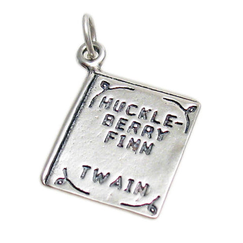 "Huckleberry Finn by Twain" Book Charm. Sterling Silver