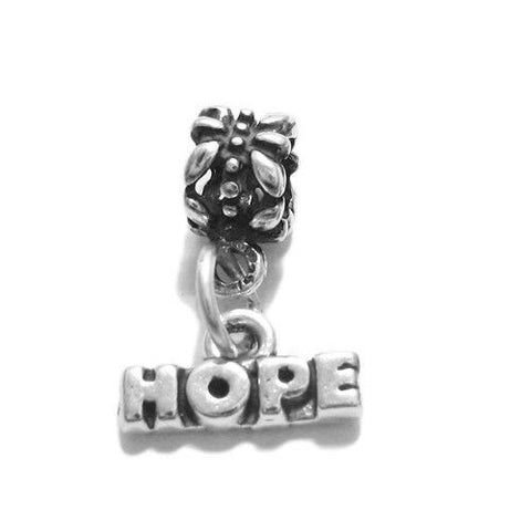 "Hope" Charm with Euro Bead in Sterling Silver