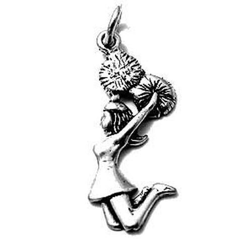 Jumping Cheerleader with Pom Poms Charm in Sterling Silver