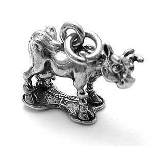 Cow Charm Charm in 3D Sterling Silver.