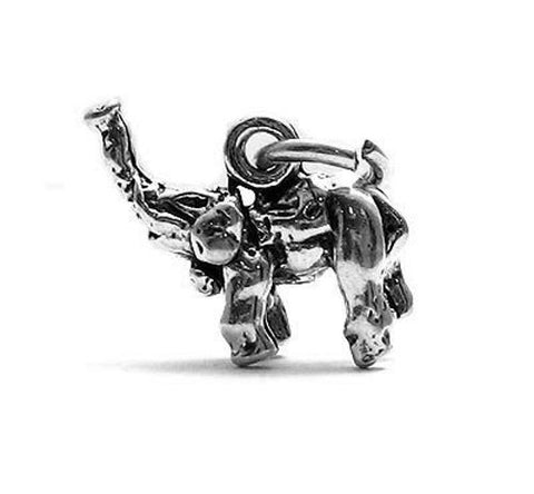 Elephant with Wrinkly Skin Charm in 3D. Sterling Silver.