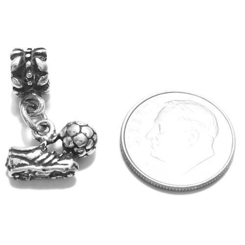 Soccer Ball and Cleats with Euro Bead. Charm in Sterling Silver